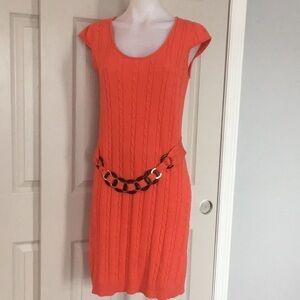 Milly of NY Kitted Coral orange belted pencil sweater Dress small women’s